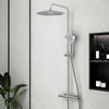 Bathroom Thermostatic Exposed Shower Mixer Twin Rain Head Round Bar Set Chrome