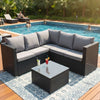 Outdoor L-Shape Rattan Sofa Glass Coffee Table 5-Seat Garden Furniture Set Black