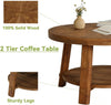 Round Solid Wood Coffee Table, 2-Tier Farmhouse Center Table for Living Room