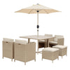 8 Seater Beige Rattan Cube Garden Dining Set with Matching Parasol FTR224