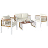 4 Piece Rattan Garden Furniture Set with Loveseat, Armchairs, Table, Cream White