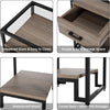 3-Tier Coffee Table w/ Tempered Glass Top Storage Drawer and Shelves Steel Frame