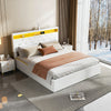 NEW LED OTTOMAN STORAGE PANEL WHITE FABRIC UPHOLSTERED BED FRAME DOUBLE Vsdkycaw