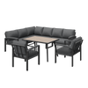 Garden Furniture Set Outdoor 8 Seater Corner Sofa with Glass Dining Table, Grey