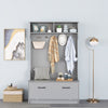 3-in-1 Freestanding Hall Coat Rack Stand Shoe Bench with 5 Hooks-Grey