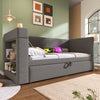 Daybed with Pull Out Trundle, 3ft Sofa Bed Upholstered Single Bed Frame, Grey
