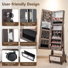 Standing Jewelry Armoire Lockable Jewelry Cabinet Vanity Mirror-Brown