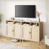 Natural Rattan Sideboard with Shelves Woven Doors Multipurpose Storage Cabinet