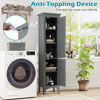 Narrow Linen Floor Storage Cabinet Slim Storage Organizer with 2 Doors-Grey