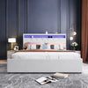 NEW LED OTTOMAN STORAGE PANEL WHITE FABRIC UPHOLSTERED BED FRAME DOUBLE Vsdkycaw
