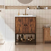 Under Sink Bathroom Storage Cabinet with Ceramic Sink-Coffee