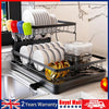2 Tier Dish Drainer Rack Cutlery Holder Plate Rack with Drip Tray Oldjufxesxfgzd
