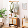 Heavy Duty Vertical Bamboo Garment Coat Rack Stand Shoe Shelf Entryway Corner