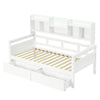 Single Bed Frame w/ 2 Storage Drawers, Bookcase Headboard & Guardrail, 90x190cm