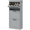 Slim Shoe Storage Cabinet with 3 Flip Drawers for Entryway, Grey