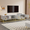Modern White TV Stand Cabinet Storage Unit w/ 4 Soft-Close Doors, Gold Handles