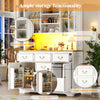Kitchen Tall Storage Cabinet w/ LED Lights, Countertop, 6 Drawers & Glass Doors