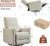 Swivel Rocking Recliner Chair Manual Leather Glider with Lumbar Padded Armrest🔥