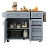 Kitchen Island w/ Drop Leaf, 5 Drawers, Serving Trolley Storage Cabinet, Blue