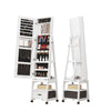 Jewelry Cabinet with Full Length Mirror & Drawer & Wheels, 360° Rotating