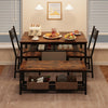 Dining Table Set for 4,Rectangular Table with Upholstered Chairs& Storage Benche