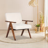 Beige Modern Accent Chair Linen Fabric Armchair with Solid Acacia Wood Frame