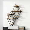 Floating Wall Mounted Display Shelf 3 Tiered Wooden Shelves Black Frame Shelving