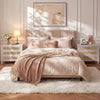 Boho 3 Drawers Nightstand,Rattan Bedside Table w/Golden Handles,for Bedroom