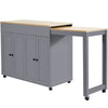 Extendable Bar Table 118-180cm, Kitchen Trolley Cart w/ 4 Doors, Shelves, Grey