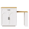 Extendable Dining Bar Table Wooden Kitchen Island with Storage Cabinets, White