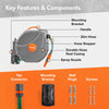 Hose Reel 20m Wall Mounted Hose Reel Retractable Auto Rewind 180° Pivot