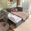 Daybed with Pull Out Trundle, 3ft Sofa Bed Upholstered Single Bed Frame, Grey