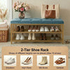 2-Tier Velvet Top Bamboo Gold Metal Shoe Rack Stand Shoe Storage Shelf Hallway