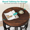 Round End Table, Industrial Side Table with Metal Hollow Frame for Living Room
