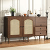 Sideboard Kitchen Storage Cabinet with 2 Drawers & Rattan Doors Cupboard UK