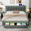 LED Ottoman Storage 4ft6 Double Upholstered Bed Frame with Headboard & 2 Drawers