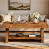 47 Inch Solid Wood Coffee Table, 2 Tier Farmhouse Center Table for Living Room