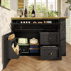 Extendable Bar Table Dining Table with Storage Cabinet & Rotating Shelves Black