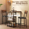 3 Piece Breakfast Bar Table and Stools Set with Storage Shelves, Rustic Brown