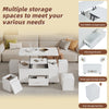 White Coffee Table w/ Wheels & Lift Top, Converts to Dining Table, 4 Storage Sto