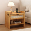 Boho Rattan Nightstand,Bedside Table with Charging Station,Drawer &Storage Shelf