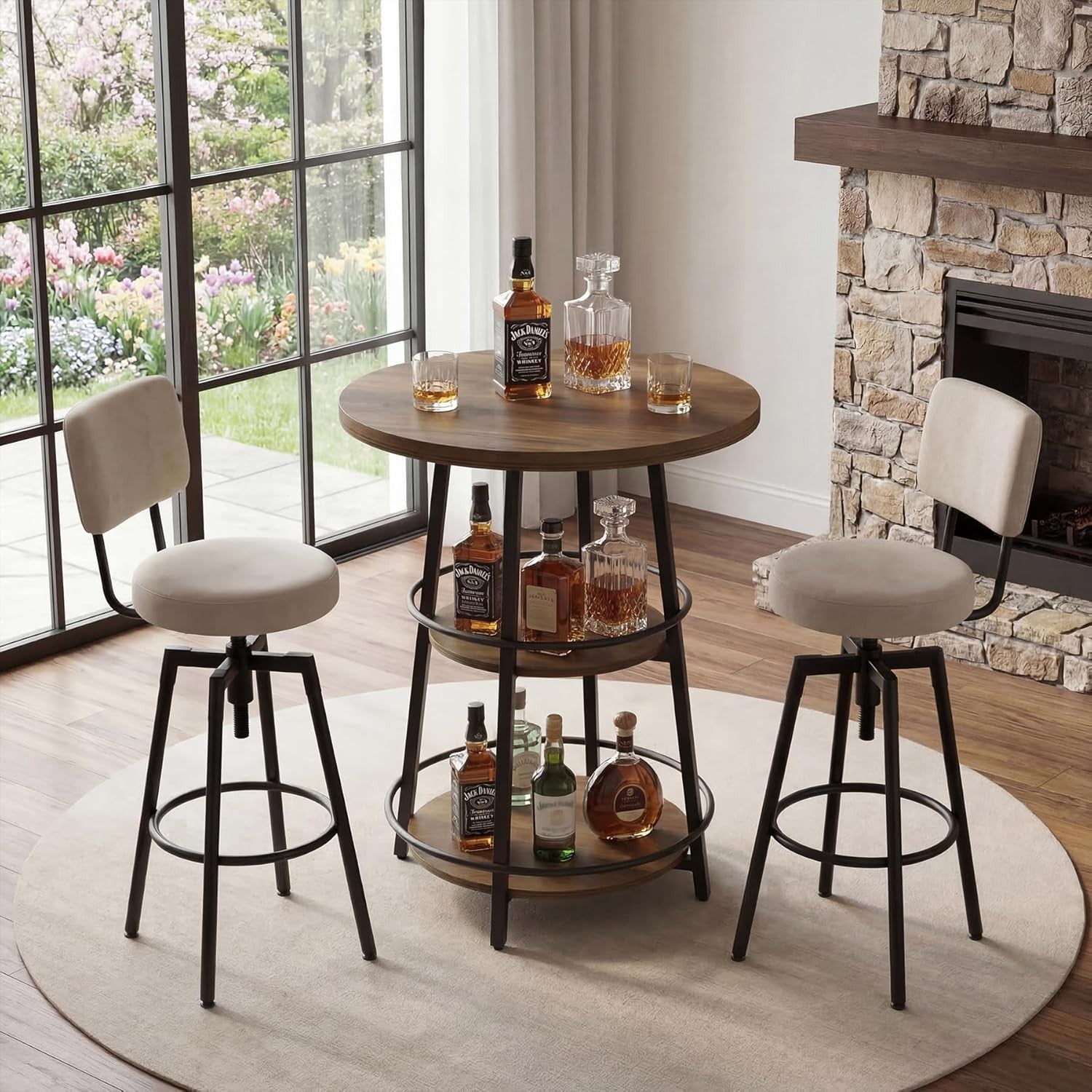 Round Table Three Computer Stations 90cm Industrial Round Table 3-Tier Counter Height Table for Small Spac ...