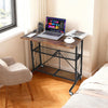 Collapsible Computer Desk with Wheels,Mobile Workstation w/ 3-Tier Metal Shelves