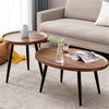 Solid Wood Nesting Coffee Table Set of 2 Oval Round Sofa Tea Tables Living Room