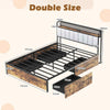Double Industrial Metal Platform Bed with Headboard & 4 Storage Drawers