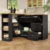 Extendable Bar Table Dining Table with Storage Cabinet & Rotating Shelves Black
