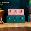 Beautify Teal & Pink Metal Storage Trunks Chest Bedroom, Dressing Room Set of 2