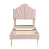 3FT SINGLE BED FRAME UPHOLSTERED PLATFORM BED WITH HEADBOARD VELVET FABRIC PINK
