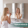 Double Door LED Bathroom Mirror Cabinet Cupboard With Side Shelves Wall Mounted