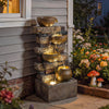 Outdoor Fountain, Resin Garden Fountain with Adjustable Flow, Rustic Brown